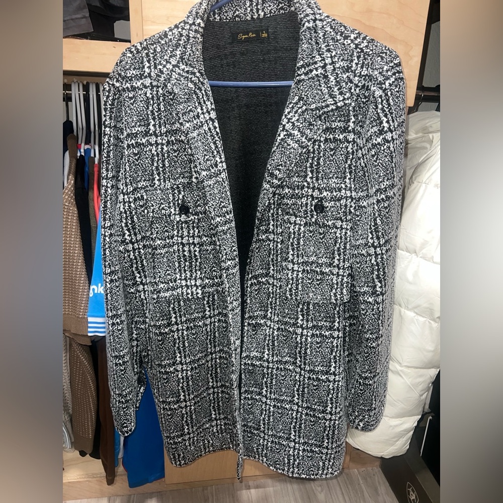 Gray and Black Plaid Coat